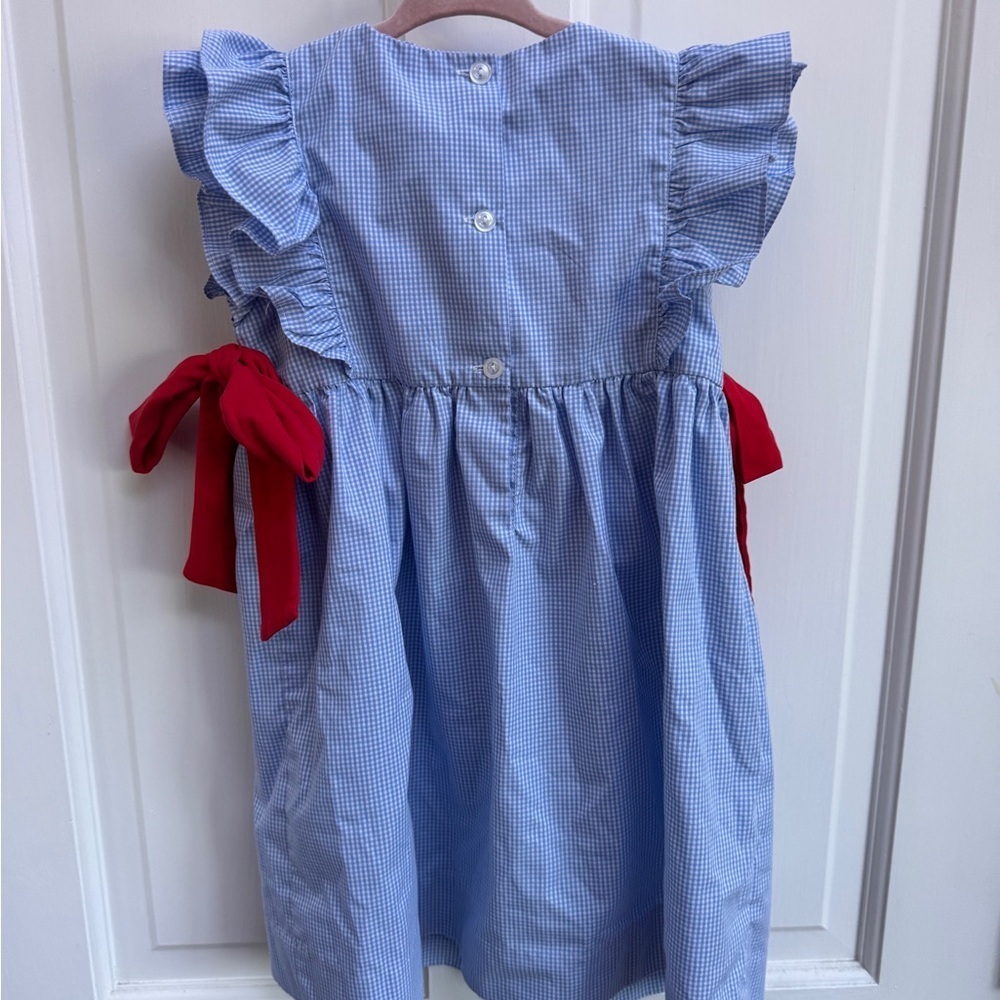 NWOT Stitchy Fish 4T Girls Blue Gingham Back to School Apple Short Sleeve Dress - Picture 9 of 9